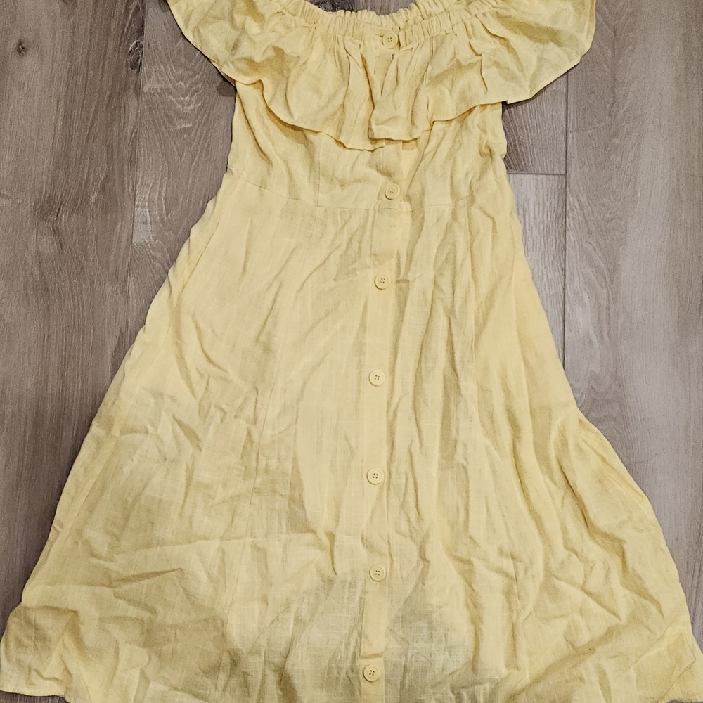 Yellow Off-Shoulder Button-Down Dress